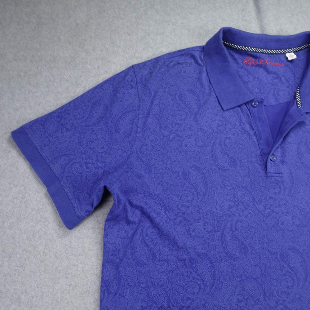 Robert Graham Polo Shirt Mens 3XL Blue Paisley Classic Fit Short Sleeve Cotton - Picture 3 of 16